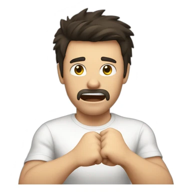 dark haired white guy in white t-shirt raising both fists and yelling in victory sticker