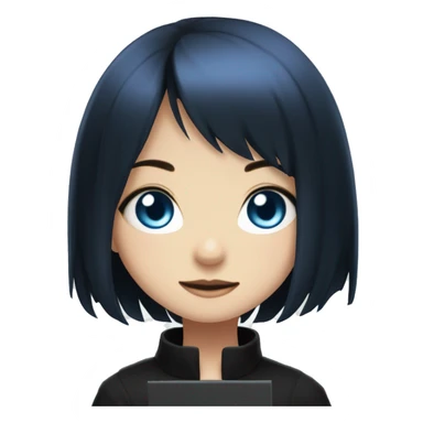 A girl with black bob-cut hair and blue eyes. She is holding a manga titled 'Jujutsu Kaisen'. sticker