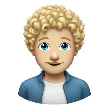 Blonde curly haired boy with blue eyes with mustache on sticker