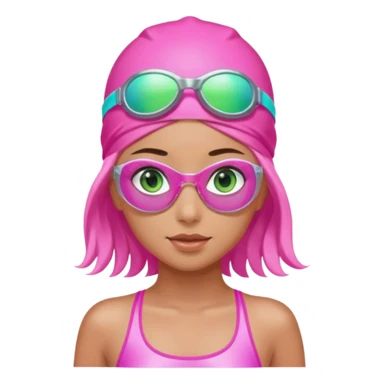 pretty girl with green eyes pink swim cap holographic swimming glasses and cute profesional swimmer pink swimsuit without her hair visible sticker