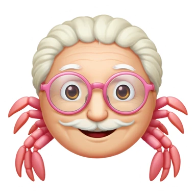 a little shrimp that is old with white hair and glasses, elderly shrimp character with white eyebrows and hair, wearing round glasses sticker