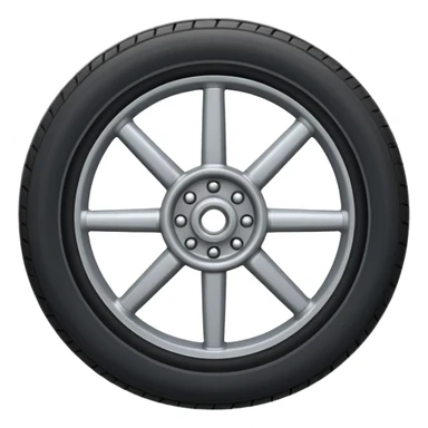 Front-view realistic wheel, perfectly symmetrical, 5–8 short evenly spaced spokes, thick wide outer rubber rim, heavy solid look, centered. sticker