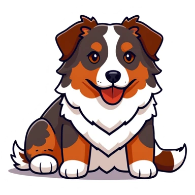 Red merle Australian Shepherd dog laying down, reddish-brown and white spotted coat, fluffy fur sticker