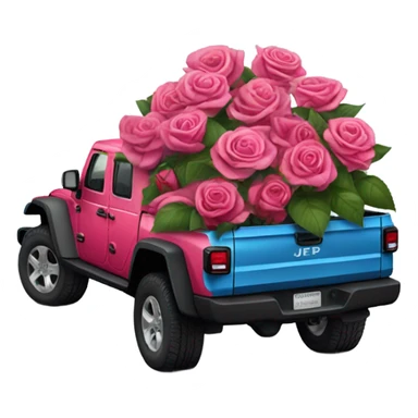 Realistic Red Jeep Gladiator with the truck bed full of pink roses. sticker