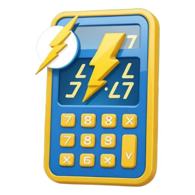 Create a simple emoji of an energy calculator: small calculator + lightning bolt icon. Flat design, bold outline, blue and yellow colors, clean, centered, emoji style. sticker