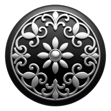 Black and silver filigree round button, 3D, extremely detailed design sticker