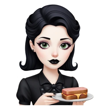 goth waitress at paris serving spam at cafe sticker