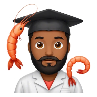 phd graduate with black beard but is the shrimp emoji sticker