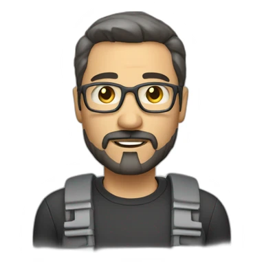 heavy set middle aged web developer short dark graying hair goatee sticker