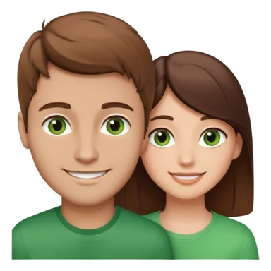 A boyfriend with light brown hair and green eyes next to his girlfriend with dark brown hair and brown eyes sticker