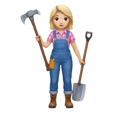 lumberjack blonde woman holding axe pink checked shirt and overalls sticker