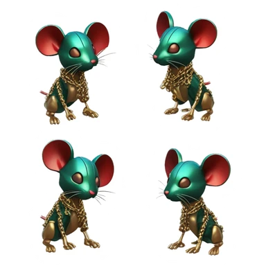 Black red gold green cyan rusty grunge effect scratched patina rat mouse puppy scorpion tail stinger gangsta gangster hip hop gold chain mechanical pixel 3d render low poly sticker