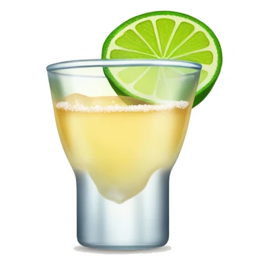 Tequila shot with a lime on top of the glass and salt around the edges sticker