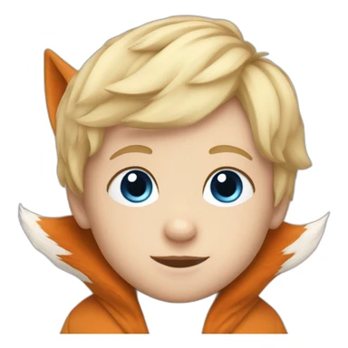 Baby boy with blond hair and blue eyes and a fox plush sticker