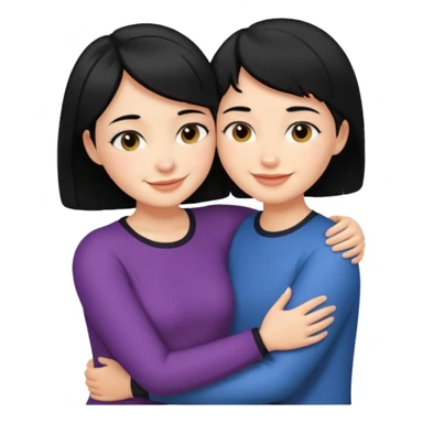 Girl with short black hair and her partner with black hair hugging sticker
