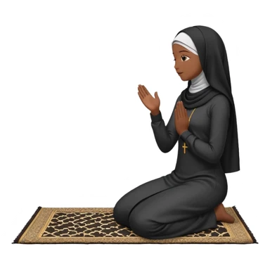 Muslim woman in black jiljab side profile praying on prayer mat  holding up hands to god sticker