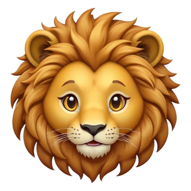 Cinematic Cute Lion Portrait Emoji, Head tilted playfully and inquisitively, featuring a glossy tawny Fur with a lush mane and round, sparkling amber eyes filled with curious mischief, Simplified yet irresistibly adorable features, highly detailed, glowing with a warm, friendly glow, high shine, affectionate and spirited, stylized with a touch of jungle whimsy, bright and endearing, soft glowing outline, capturing the essence of a mischievous yet loving lion, so playful it feels like it could pounce out of the screen and into your arms! sticker