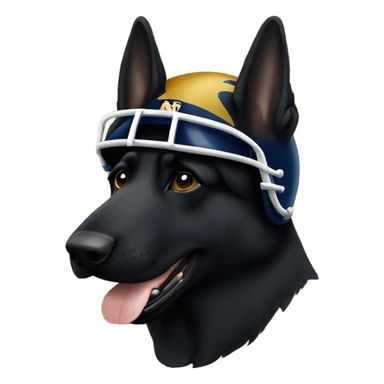 Black German shepherd wearing a notre dame football helmet  sticker