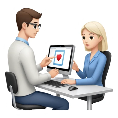 person conducting usability test with participant using computer sticker