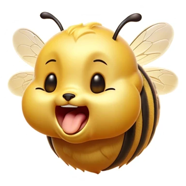 Cinematic Adorable Yawning Bee Portrait Emoji, Head tilted slightly with a dramatic, wide-open yawn, showcasing a tiny, fuzzy body with gently drooping wings and sleepy, half-closed eyes, Simplified yet irresistibly cute features, highly detailed, glowing with a soft, cozy golden glow, high shine, relaxed yet expressive, stylized with a dash of whimsical honey charm, soft glowing outline, capturing the essence of a drowsy bee that appears ready to stretch out for a nap! sticker