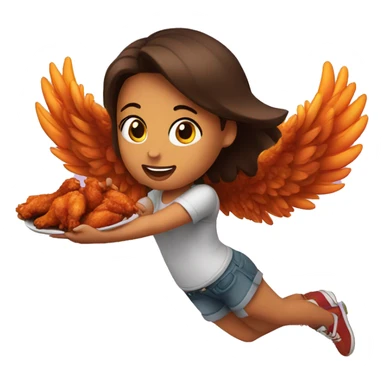 a girl flying with two bbq chicken wings on her back sticker