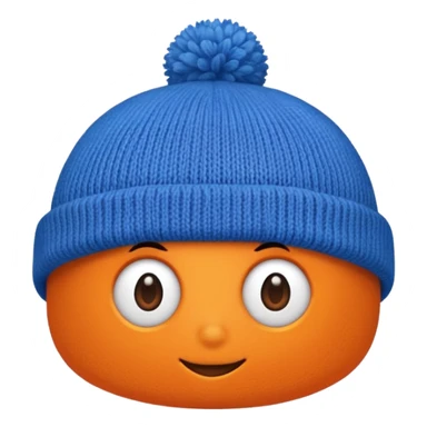a blue beanie with an orange rim, and an orange puff dot at the top sticker