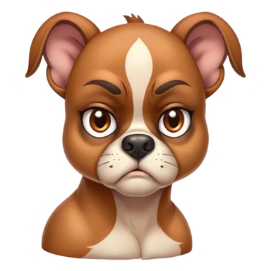 Cinematic Meme-Worthy Grumpy Fawn Boxer Portrait Emoji, Head held high but eyes filled with dramatic disappointment, smooth fawn fur with a furrowed brow forming an unmistakable scowl, floppy ears slightly angled back in disapproval, piercing brown eyes glaring with pure exasperation, Simplified yet hilariously over-exaggerated features, highly detailed, glowing with an aura of supreme annoyance, high shine, exhausted yet judgmental, stylized with an almost regal pettiness, bright but brooding, soft glowing outline, capturing the essence of a guardian that has seen it all and is thoroughly unimpressed, so meme-worthy it feels like it could instantly become the next viral sensation of grumpiness! sticker