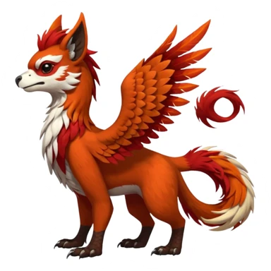 4-legged realistic scaly winged long-big-beaked Gryphon-Griffin-Griffsnuff-Talonflame-Silvally-Braviary-Red-Panda-fusion-hybrid-animal-Fakémon-creature, full body, with a long thin tufted lion-tail, long tufted winged feathery ears sticker