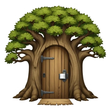 large and old dark oak tree with door sticker