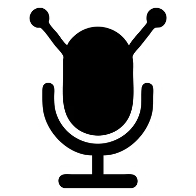 microphone with antennas, solid black fill, minimalist silhouette, rounded shapes sticker