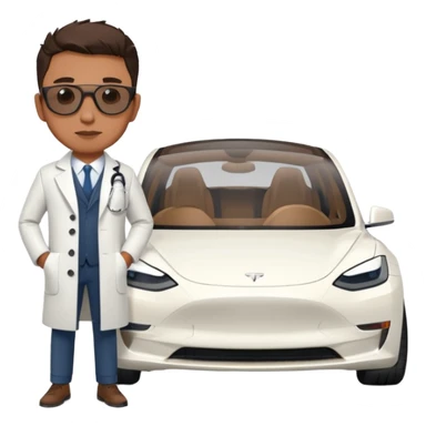 White tesla model 3 with a cool physician with sunglasses next to it sticker
