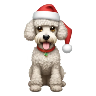 Poodle wearing a Santa hat sticker