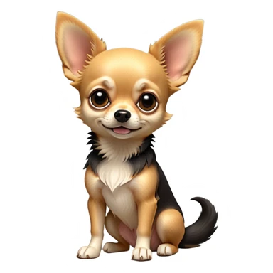 cinematic-[chihuahua dog]-realistic-full-body-sitting-emoji,-tail-resting-loosely-beside-its-paws,-head-tilted-dramatically,-scruffy-[black and tan]-fur,-simplified-yet-realistic-focused-features,-highly-detailed,-glowing-with-an-almost-sarcastic-glow sticker