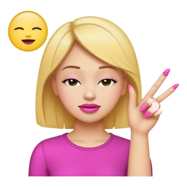 Yellow circle emoji sighing and drumming fingers up the side of their head the eye is closed it is a side profile pink lipstick and pink nails sticker