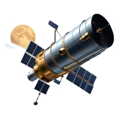 cinematic-realistic-hubble-space-telescope-emoji, an awe-inspiring, ultra-detailed depiction of the Hubble Space Telescope floating in space, its large, reflective metallic surface gleaming against the backdrop of the infinite blackness. The telescope's vast solar panels extend outwards, catching the light from distant stars, while its intricate, cylindrical body showcases advanced, precise engineering. The telescope's large, hexagonal lens is pointed towards the cosmos, surrounded by mechanical components, wires, and sensors. The detailed textures of the telescope’s metallic exterior, the shiny reflective coating, and the intricate grid-like solar panels are sharply contrasted against the void of space, with distant stars and nebulae faintly visible in the background, adding to the sense of scale and te sticker