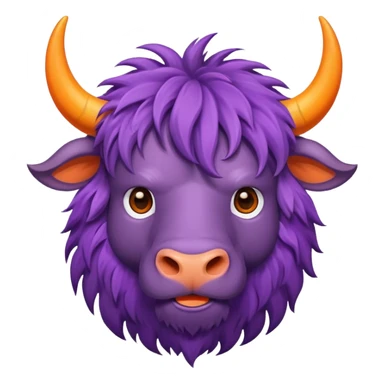 a purple yak Head with pieces of orange paper hanging in his head sticker