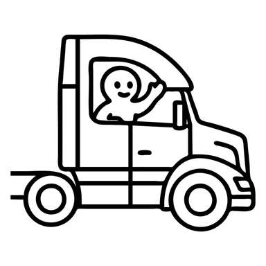 Change the semi truck to white, keep Casper the ghost waving from the window in outlined icon style, with no background. sticker