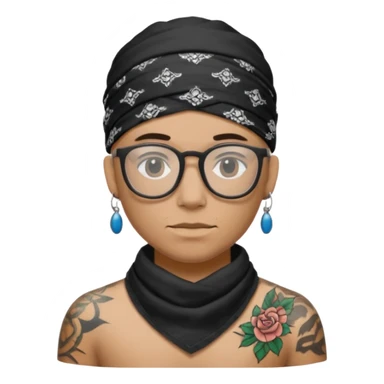 character with bandana and glasses and tattoed sticker