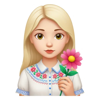 Ukrainian young girl in white embroidered shirt holding colored paper and a flower sticker