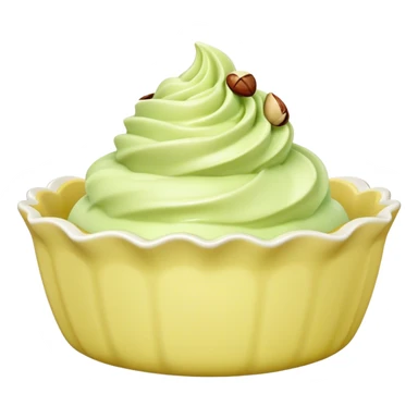 Pistachio gelato in a scalloped-edged light yellow ceramic dish sticker
