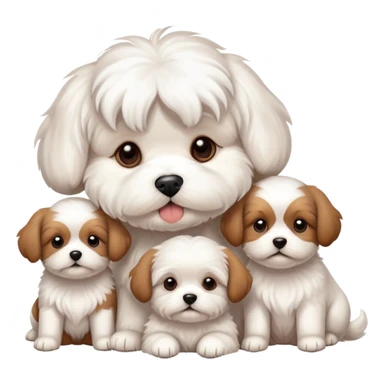  Maltese dog with 4 brown puppies sticker