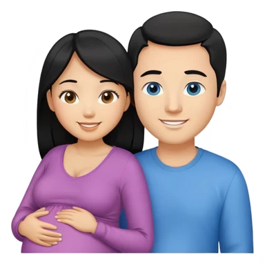 Black hair Asian girl with brown eyes pregnant and blonde white guy with blue eyes couple  sticker