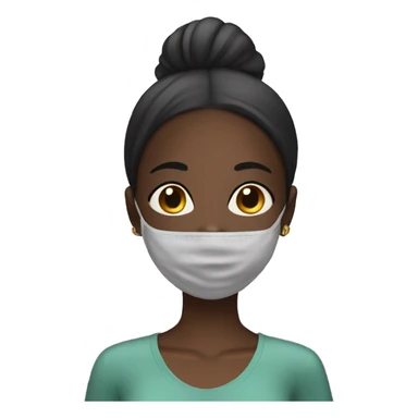 Black girl with straight hair doing a face mask sticker