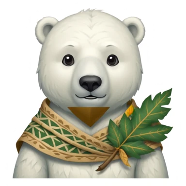a polar bear wearing ancient leaf cloth, half body, icon sticker