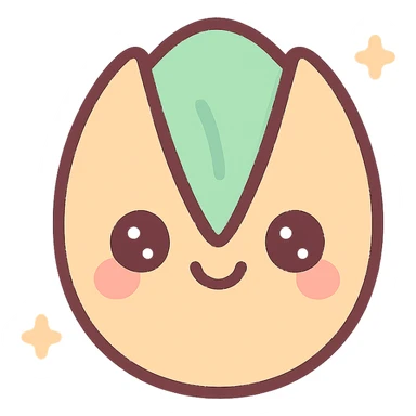 a pistachio with a smiling face, kawaii style, cute, pastel colors, adorable expression sticker