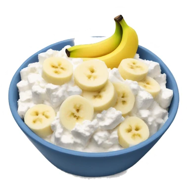 Cottage cheese in a bowl with banana slices as a topping sticker