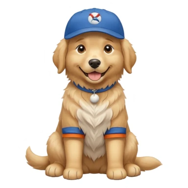 Golden retriever dog with blue baseball cap fullbody sitting down sticker