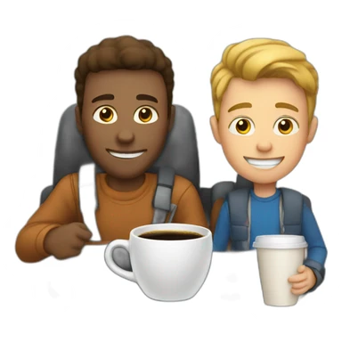 man riding a car with a boy and drinking coffee sticker