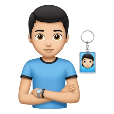 driving license with the photo of ipretty bratz emoji of a boy with a black tee, silver- blue bracelet, black hair sticker