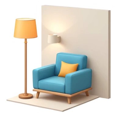 isometric corner of hotel room with floor lamp and modern armchair sticker